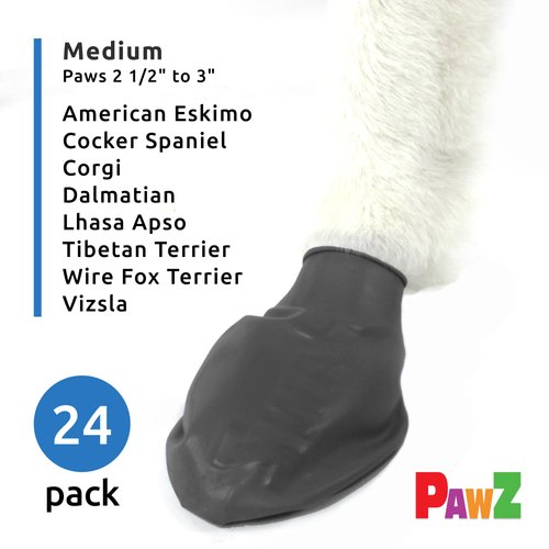PawZ Rubber Dog Boots for Paws up to 3", 24 Total (2 Packs of 12) - All-Weather Dog Booties for Hot Pavement, Snow, Mud, and Rain - Waterproof, Anti Slip Dog Socks - Medium, Black