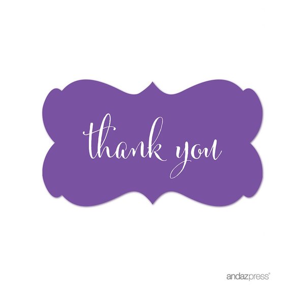Andaz Press Fancy Frame Rectangular Label Stickers, Thank You, Purple, 36-Pack Wedding Decorations, Wedding Favors, Stickers for Packaging, Party Favor