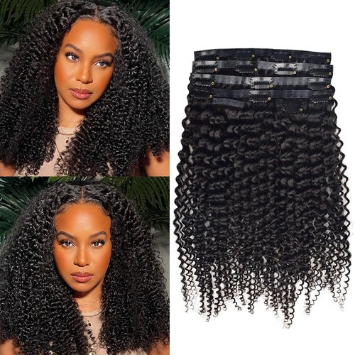 Curly Clip in Hair Extensions Real Human Hair Clip ins 100% Brazilian Virgin Hair PU Seamless Clip in Hair Extensions Human Hair 3C 4A Afro Kinky Curly Natural Black Hair for Women 120g 6 Pcs 20 Inch