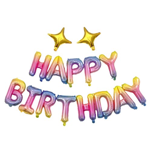 Kwuz Colorful Happy Birthday Balloons Banner Kids Girls Rainbow Gold Birthday Decorations Pink Princess Theme Birthday Party Supplies Decor 16 Inch Gradient Foil Letter Sign Balloons Banner Bunting