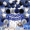 ZERODECO Birthday Party Decorations for Men, Black Navy Blue Silver Happy Birthday Banner Pompoms Balloon Arch Fringe Curtain Party Décor for Men Boys Women Girls Birthday Party Decorations Kit