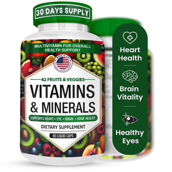 Amate Life Multivitamins/Minerals Capsules with Zinc and Premium 42 Fruits and Veggies Blend for Immune Support Daily Multivitamin Capsule Antioxidant Supplement for Immunity System 60 Capsules