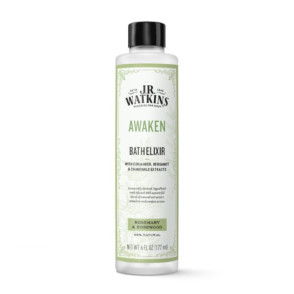 J.R. Watkins Awaken Bath Elixir, Liquid Bath Soak, Rosemary & Rosewood with Natural Extracts, No Salt, No Residue, 6 oz