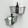 MaraFansie Hanging Kitchen Baskets Wire Storage Basket Over the Cabinet Door Organizer, No Drilling Adhesive Basket for Cabinet Pantry Organization and Kitchen, Bathroom, Storage, 2 Pack, Black