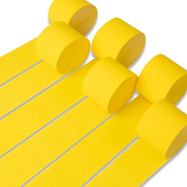 PartyWoo Crepe Paper Streamers 6 Rolls 492ft, Pack of Crepe Paper Yellow Streamers Party Decorations, Crepe Paper for Birthday Decorations, Party Decorations, Wedding Decorations (1.8 In x 82 Ft/Roll)