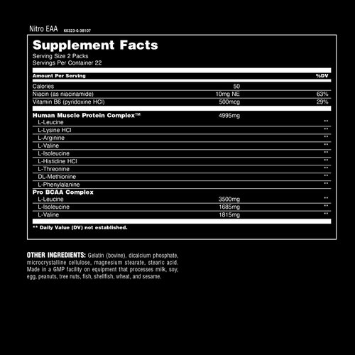 Animal Nitro EAA - Post-Workout Recovery and Repair, Supports Lean Muscle Growth, Complete Spectrum of Essential Amino Acids & BCAA Supplement for Men and Women, 44 Packs
