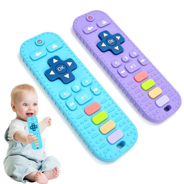 Baby Toys 0-6 Months, 2Pack Teethers for Babies 0-6 Months, 6 Month Old Baby Toys 3-6 Months, Baby Teether Toys, Infant Teething Toys for Baby Boy Girl Toys (Blue + Purple)