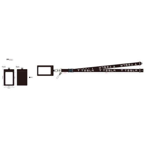 Tesla Accessories Model S 3 X Y Cyber Truck ID School Work Wallet I'd Badge Keycard Holder Keychain Keyring Safety Lanyards Clip Retractable Badges Reels (Tesla Black Lanyard with Wallet Id Holder)