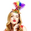 Fikinise Mini Top Hat Headband with Multicolor Feathers for Women Girls Rainbow Feather Headband Top Hat Feather Hair Accessory Rainbow Parade Cosplay Halloween Hat Party (Candy