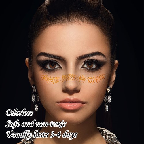 AOZUO 5Sheets Glitter Freckles Face Tattoo, Face Metallic Temporary Tattoo Stickers Eye Gold Freckles Glitter Tattoo Waterproof Makeup Accessories for Women Girls Halloween Rave Dancer Costume Parties