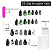 Halloween Press on Nails Medium Almond Fake Nails Full Cover Nightmare Before Christmas False Nails with Designs Halloween Acrylic Nails Glossy Glue on Nails Artificial Nails for Women Girls 24Pcs