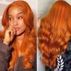 JYZ Hot Orange Color HD Transparent Human Hair Wigs for Women 150% Preplucked Lace Front Wig Human Hair with Baby Hair Wavy Glueless T-Part Lace Front Wigs 13X1X4 Human Hair Wigs 18 Inch Middle Part