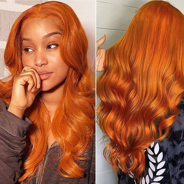 JYZ Hot Orange Color HD Transparent Human Hair Wigs for Women 150% Preplucked Lace Front Wig Human Hair with Baby Hair Wavy Glueless T-Part Lace Front Wigs 13X1X4 Human Hair Wigs 18 Inch Middle Part