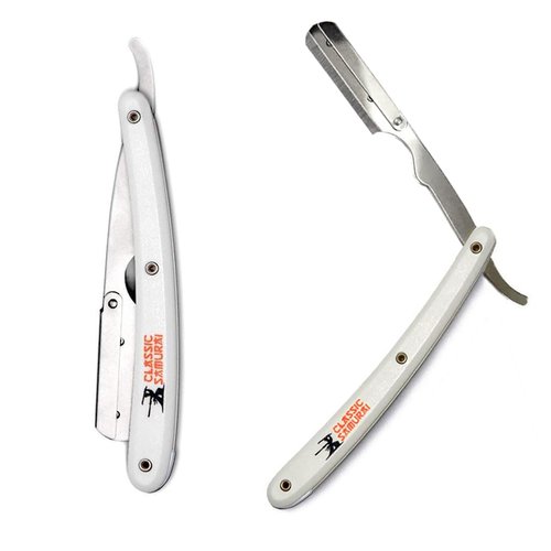 Classic Samurai Stainless Steel Professional Barber Straight Edge Razor with 100 Lord Single Edge Razor Blades (White)