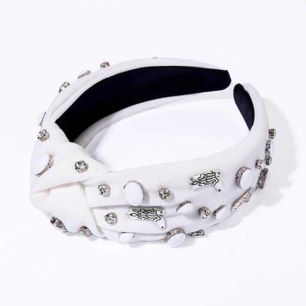 Crystal Knotted Headbands for Women Let's Go Girls Turquoise Cowgirl Boot Headband Rhinestone Embellished Top Knot Hairband Western Country Cowboy Shoe Wide Turban Hair Hoop (D White Cowgirl Boot)