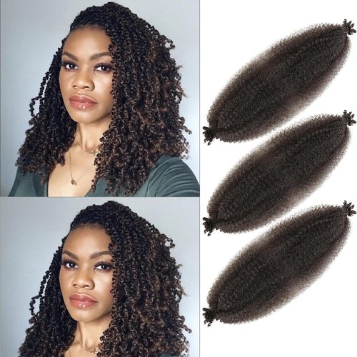 Springy Afro Twist Hair 3Pcs 16in Pre-Separated Kinky Marley Twist Braiding Hair for Distressed Faux Locs Synthetic Hair Extensions Cuban Twist Hair(4#-Natural brown)