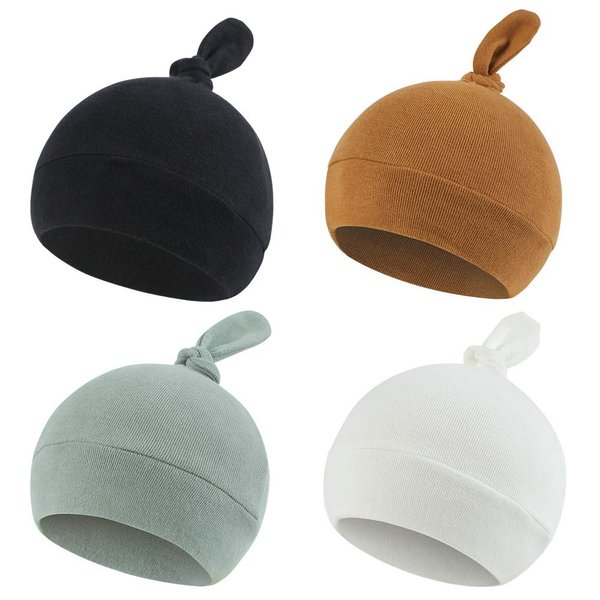 Newborn Hats for Boys Cotton Newborn Beanies Autumn Winter Infant Baby Girls Hat 0-12 Months (4PACK, S)