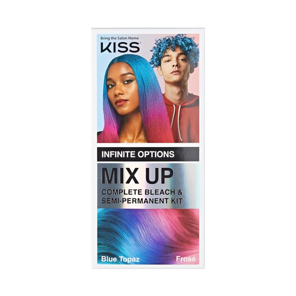 KISS Mix Up Complete Bleach & Semi-Permanent Hair Color Kit, Intelligent Color Technology, 2 Colors, Custom Combinations, Long- Lasting, Lasts Up To 50 Washes - Frose & Blue Topaz