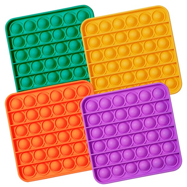 Push Pop Bubble Fidget Sensory Toy, 4-Pack Push Pop Fidget Toy, Square, Purple, Orange, Mint Green, Yellow, Party Favors