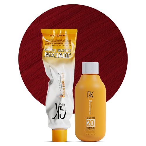 GK HAIR Global Keratin Mixtones Red Hair Color Cream Tube (3.4 Fl Oz/100ml) + 20 Volume Developer (5 Fl Oz/150ml) - Professional Permanent Long Lasting Toner Dye