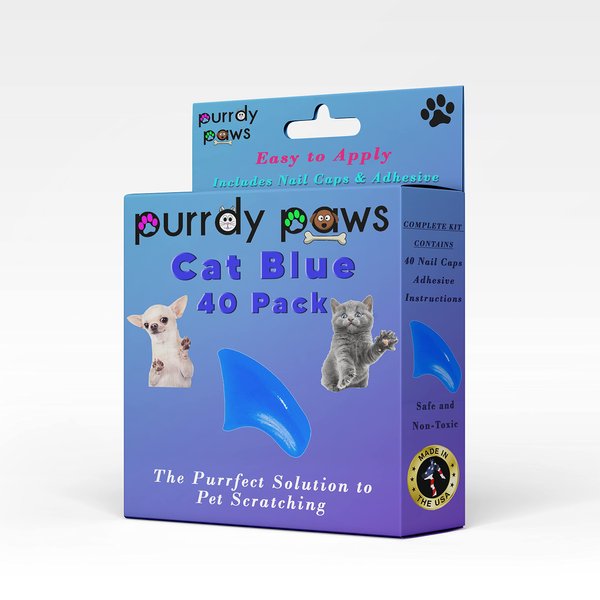 Purrdy Paws 40 Pack Soft Nail Caps for Cat Claws Blue Small