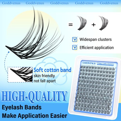 Goddvenus Wispy Lash Clusters 10-16mm Lashes Clusters Eyelash Extensions Natural Individual Lashes 144pcs D Curl Lash Extension DIY Soft Comfortable Eyelash Clusters with Cotton Band