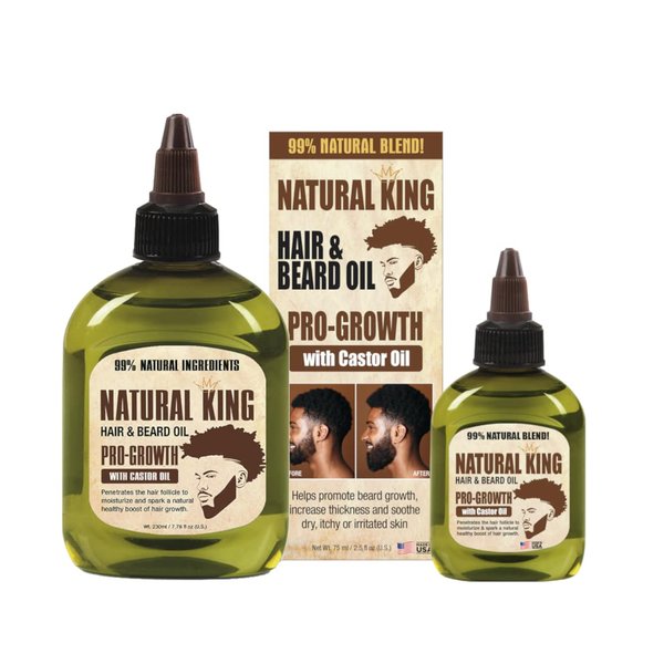 Natural King Pro-growth Castor Hair & Beard Oil 7.1 oz and 2.5 oz. Travel Size (2-PC Set)