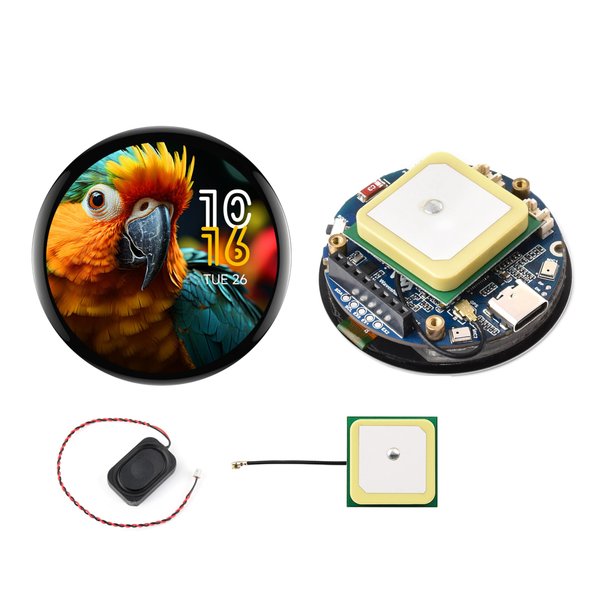 ESP32-S3 with 1.75inch AMOLED Round Touch Display Development Board, 466x466, QSPI Interface,Onboard Dual Digital Microphone Array, Support AI Speech Interaction, with 8Ω 2W Speaker and GPS Antenna