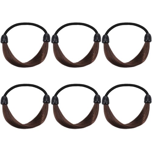 VALICLUD 6pcs Wig Hair Ties Synthetic Wig Ponytail Holder Elastic Rubber Band Hair Ropes Hairpiece Hair Accessories for Women Girls Daily Christmas (Brown)