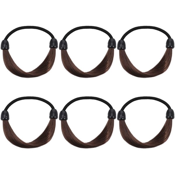 VALICLUD 6pcs Wig Hair Ties Synthetic Wig Ponytail Holder Elastic Rubber Band Hair Ropes Hairpiece Hair Accessories for Women Girls Daily Christmas (Brown)