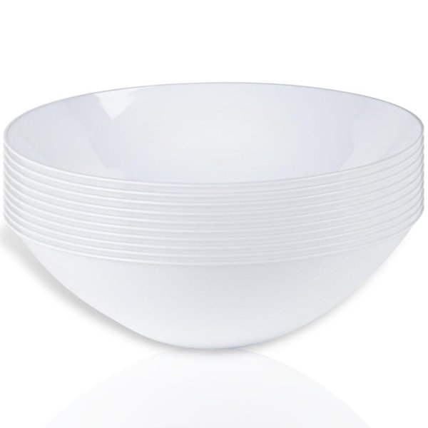 Blue Sky Organic Silver Rim White Bowls 10 Count - 16oz Disposable Elegant Plastic Dinnerware for Parties and Events