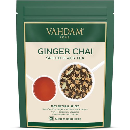 VAHDAM, Ginger Masala Chai Tea (100+ Cups,7oz) Authentic Indian Ginger Tea | Spiced Chai Tea Loose Leaf | Brew Hot Tea, Iced Tea Or Chai Latte | Vacuum Sealed Pack
