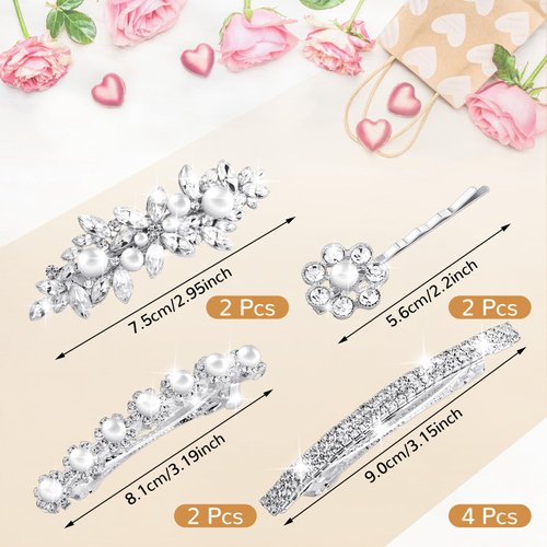 Janinka 10 Pieces Rhinestone Wedding Hair Clips Bridal Hair Pins Crystal Bobby Pins Silver Hairpin Barrette Leaf Flower Wedding Elegant Hair Accessories for Bride Women and Girls (Flower Style)