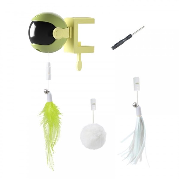 MiOYOOW Interactive Cat Toys, Automatic Kitten Hanging Toys Rechargeable Cat Feather Lifting Ball Toys with 3 Replacements for Indoor Cats Kittens, Battery Needed(Not Included)