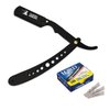 Classic Samurai New Ergonomic Design Stainless Steel Professional Folding Straight Edge Barber Razor Shavette Manual Shaver with 100 Lord Single Blades (Matte Black + 100 Lord Blades)