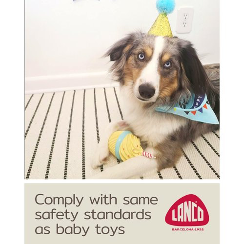 Lanco Dog Birthday Cake Toy - Squeaky Dog Toys - Dog Puppy Birthday Gift - Dog First Birthday - 100% Natural Rubber - Happy Birthday Dog Toy for Small Medium Large Dogs -Handmade