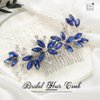 Casdre Crystal Bride Wedding Hair Comb Silver Leaf Bridal Hair Accessories Rhinestone Party Prom Hair Piece for Women and Girls (B Blue)