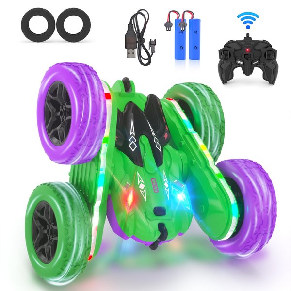 Remote Control Car, RC Cars, RC Stunt Car Toys with New Upgraded Strip Light & Headlight, RC Cars for Boy Girl Gifts with 2.4Ghz, 600mAh, 4WD, 90 Min Playtime, 360° Rotating, Double Sided