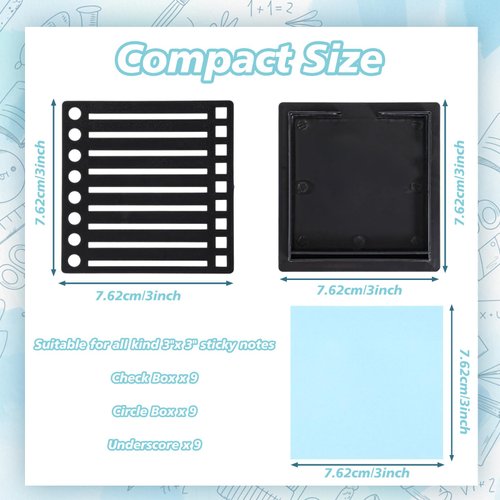 Reusable Note Holder Clip Organizer Stencil 3x3 Sticky Pads Dispenser with Stencil Stickys Notes Line Stencils and Holder Reusable Note Organizer for Desk Office Home School Supplies