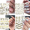 8 Sheets Designer Nail Art Stickers 3D Self-Adhesive Marble Wave Nail Decals with Gold Lines Design Nail Stickers Blue Acrylic Nail Art Supplies for Women Girls DIY Nail Decoration Accessories