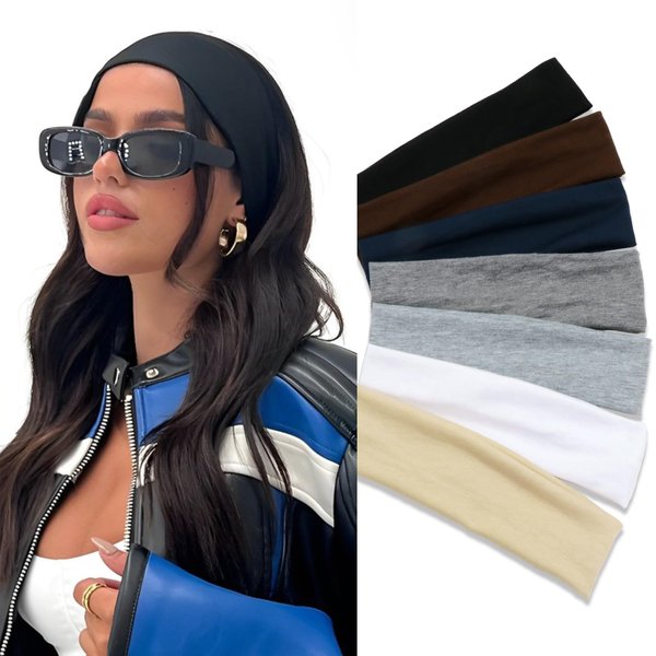 FULZTEY Headbands for Women Man Non Slip Elastic Sweat Hairband Soft Fabric Sweatband Head Band Workout Yoga Running Solid Headwrap Fashion Sports Hair Bands for Women's Hair Accessories 7Pcs