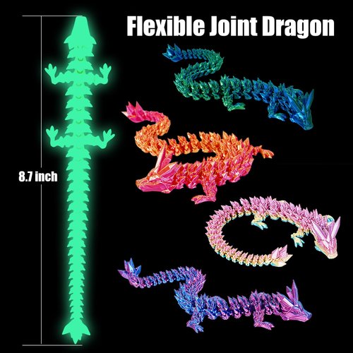 SHUWND 5pc 3D Printed Dragon Fidget Toy, Articulated Dragon, Crystal Dragon Toy, Full Articulated Dragon Crystal Dragon,Home Office Decor Executive Desk Toys