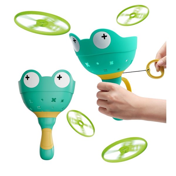 Fullware Flying Disc Launcher Toy, Summer Toys for Kid 4-8, Lawn, Camp, Picnic, Backyard, Outside Games,Toddler Outdoor Toys, 2 Pack & 12 Discs, Family Activities, Birthday Gifts for Kids(Green+Green)