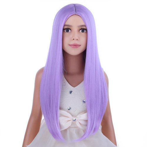 PATTNIUM Kids Child Purple Wigs Lavender Purple Wigs for Kids Long Straight Purple Wig Girls Child Middle Part Colorful Wigs Synthetic Hair Wigs with Wig Cap
