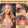 Wear and Go Glueless Wigs Human Hair Pre Plucked Pre Cut 5x5 HD Transparent Lace Closure Wigs Human Hair 180% Density P4/27 Highlight Ombre Body Wave Lace Front Wigs Human Hair 18 Inch