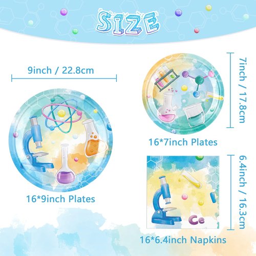 WERNNSAI Science Party Supplies Set - 48 Pcs Science Theme Party Tableware Set Disposable Scientist Dinner Dessert Plates Napkins Chemistry Birthday Party Decorations for 16 Guests Labratory Party