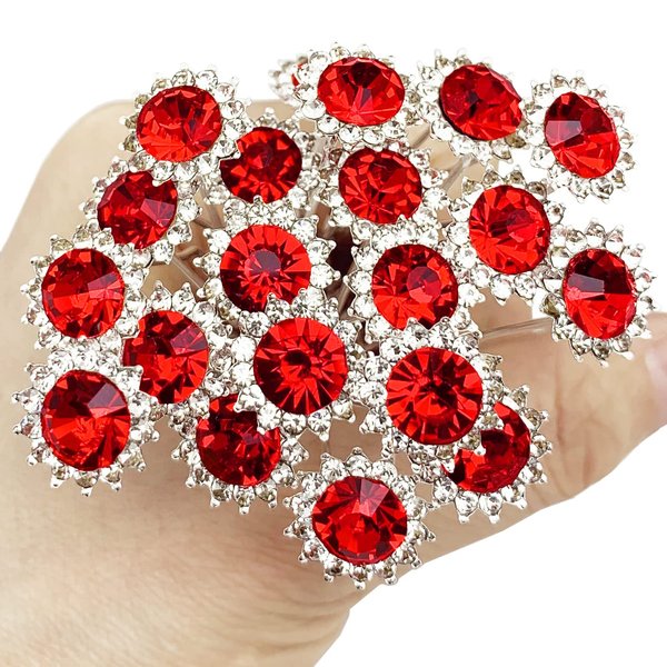 PRETTYLIFE 20Pcs Bridal Hair Pins Crystal Sunflower Rhinestone U-Shaped Wedding Hair Pieces Accessories for Women Girls Party (Red)
