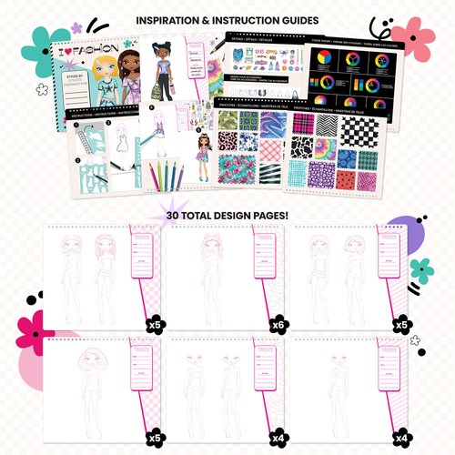 Fashion Angels Fashion Design Sketch Portfolio - Sketch Book for Beginners, Sketch Pad with Stencils and Stickers for Kids 6 and Up, Brown(Covers May Vary)
