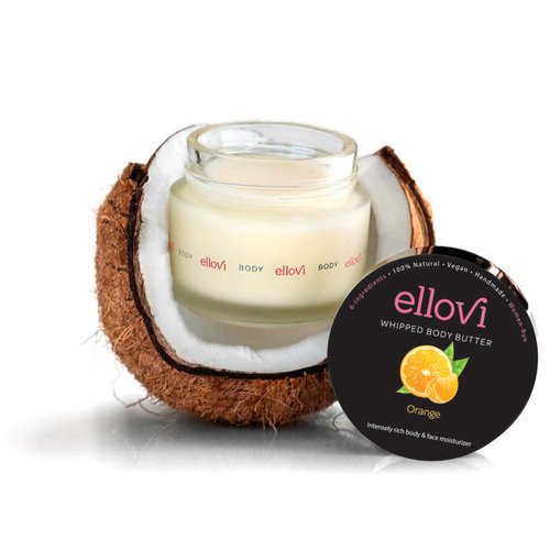 Ellovi All-Natural Luxuriously Whipped Body Butter - Orange - Pure Enough to Eat - Made With Just 6 Vegan Ingredients - Plant-Based Moisturizer For Naturally Healthy Skin (2 fl. oz/59ml)