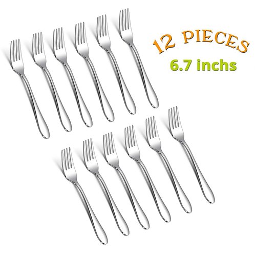 E-far 12-Piece Salad Forks, 6.7 Inches Stainless Steel Fork Set for Home Kitchen Restaurant, Mirror Finish, Dishwasher Safe